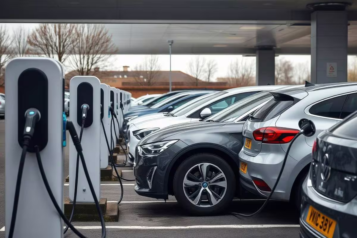 Workplace EV charge points installed in a commercial car park