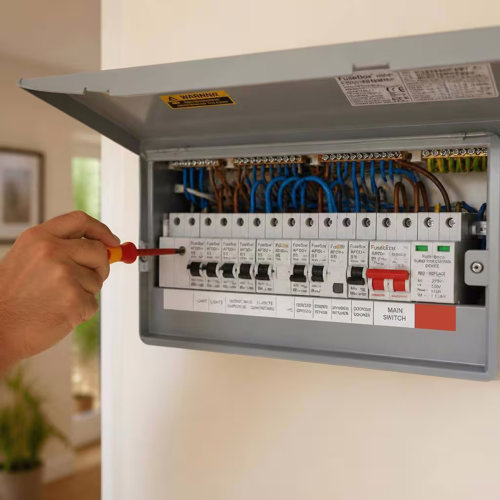 A modern RCBO consumer unit being installed by a Bulldog Electrical electrician