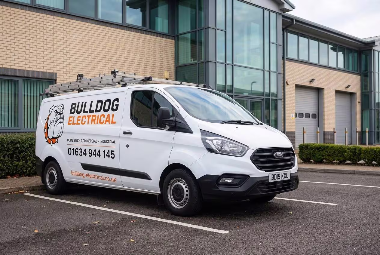 Bulldog Electrical van arriving on site for a maintenance visit